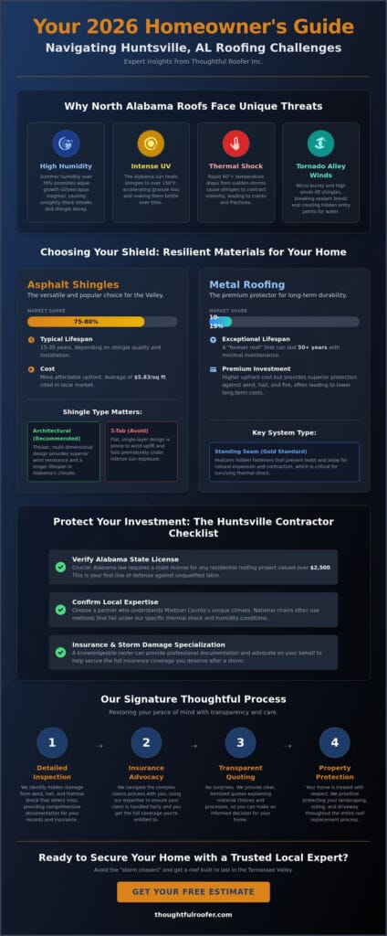 Huntsville Alabama Roofing: The Homeowner’s 2026 Buying & FAQ Guide