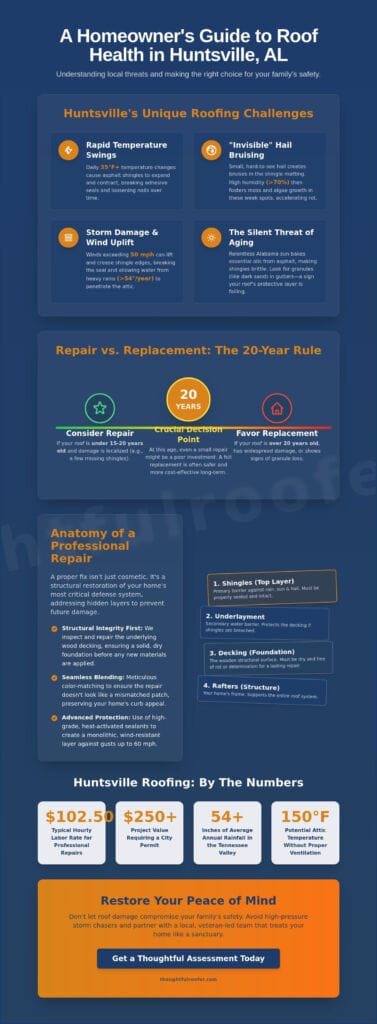 Roof Repair in Huntsville, AL: The Thoughtful Homeowner’s Guide (2026)