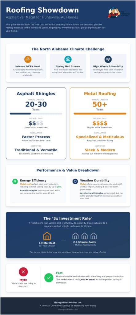 Cost of Asphalt Shingles vs. Metal Roofing in Huntsville: 2026 Homeowner’s Guide