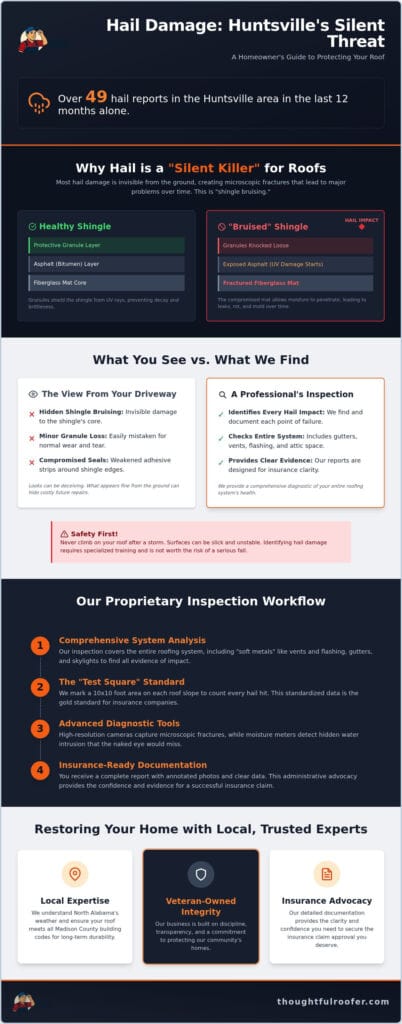 Hail Damage Roof Inspection in Huntsville, AL: The Homeowner’s Guide (2026)