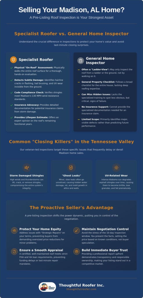 Roof Inspection for Home Sale in Madison, AL: The Seller’s Guide to a Smooth Closing