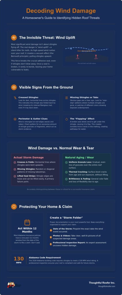 How to Tell If Shingles Are Damaged by Wind: A 2026 North Alabama Homeowner’s Guide