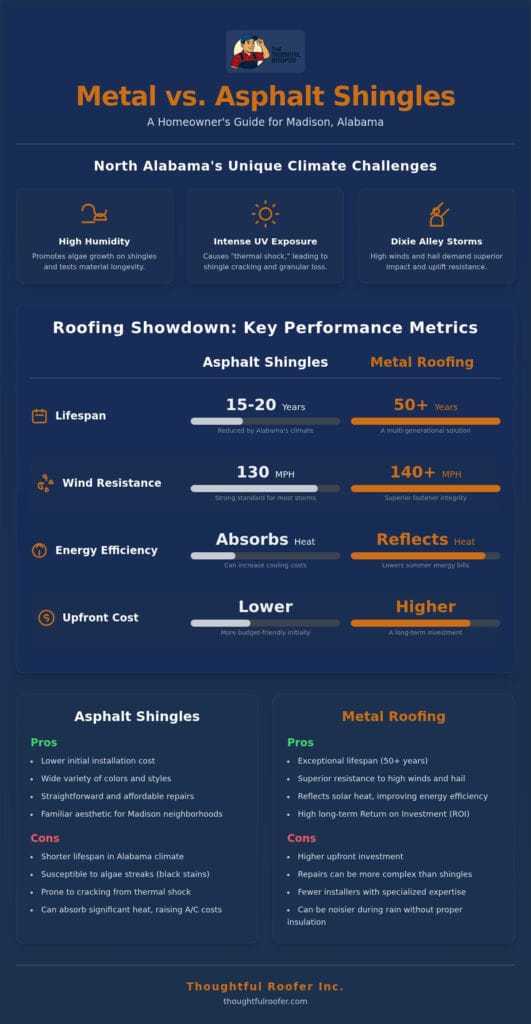 Metal Roof vs. Asphalt Shingle: Which is Better for Madison, AL Homes?