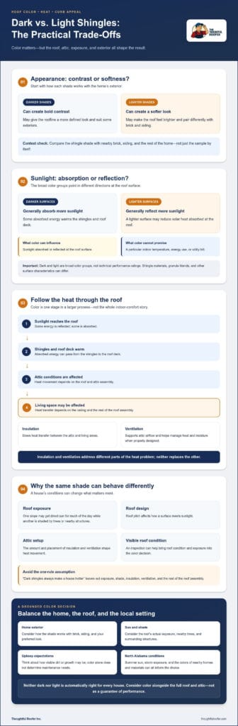 Pros and Cons of Dark vs. Light Colored Shingles: A 2026 Homeowner Guide